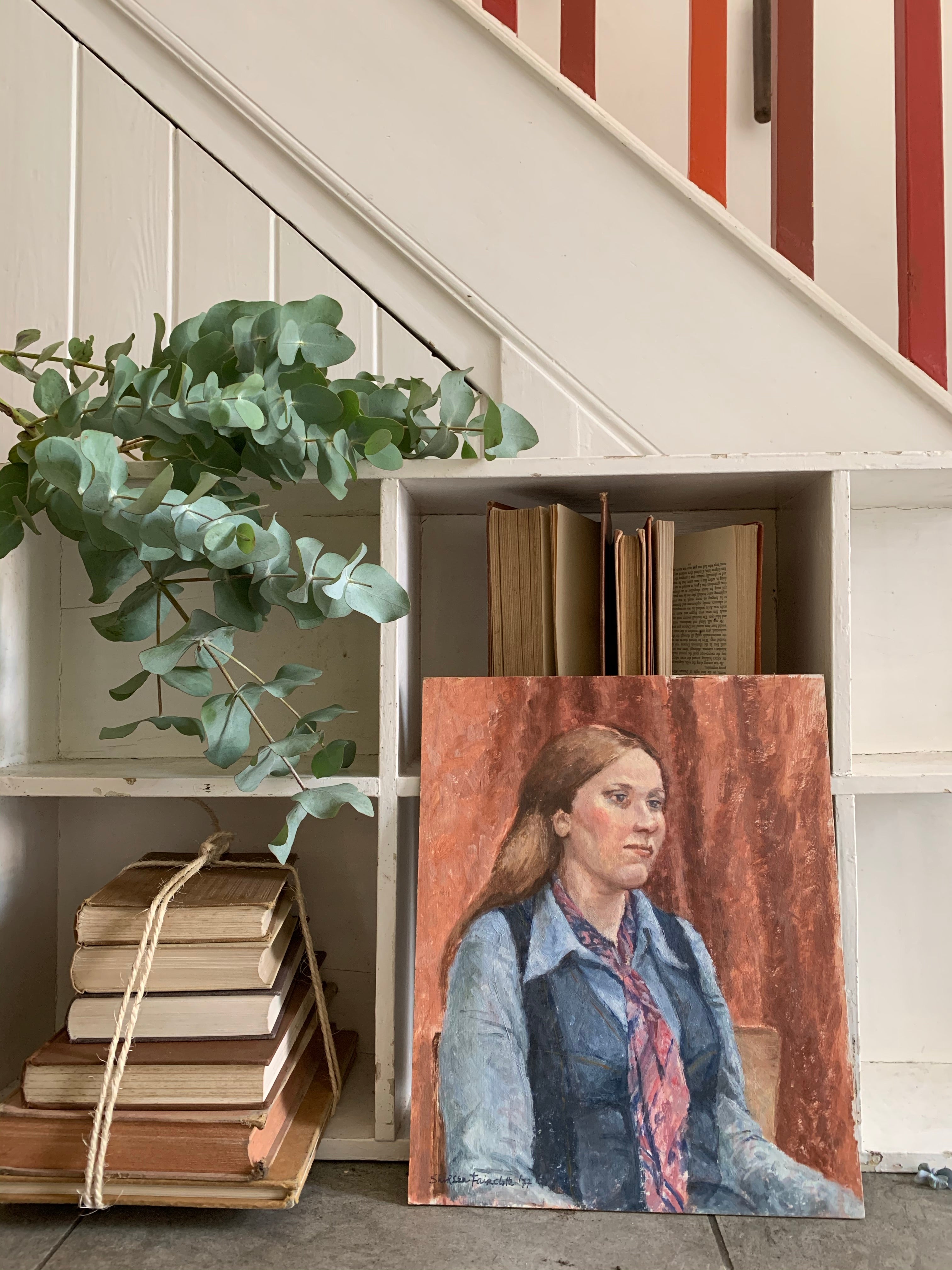 Lady with a Tie- Bloomsbury Style Small Oil Painting on Board