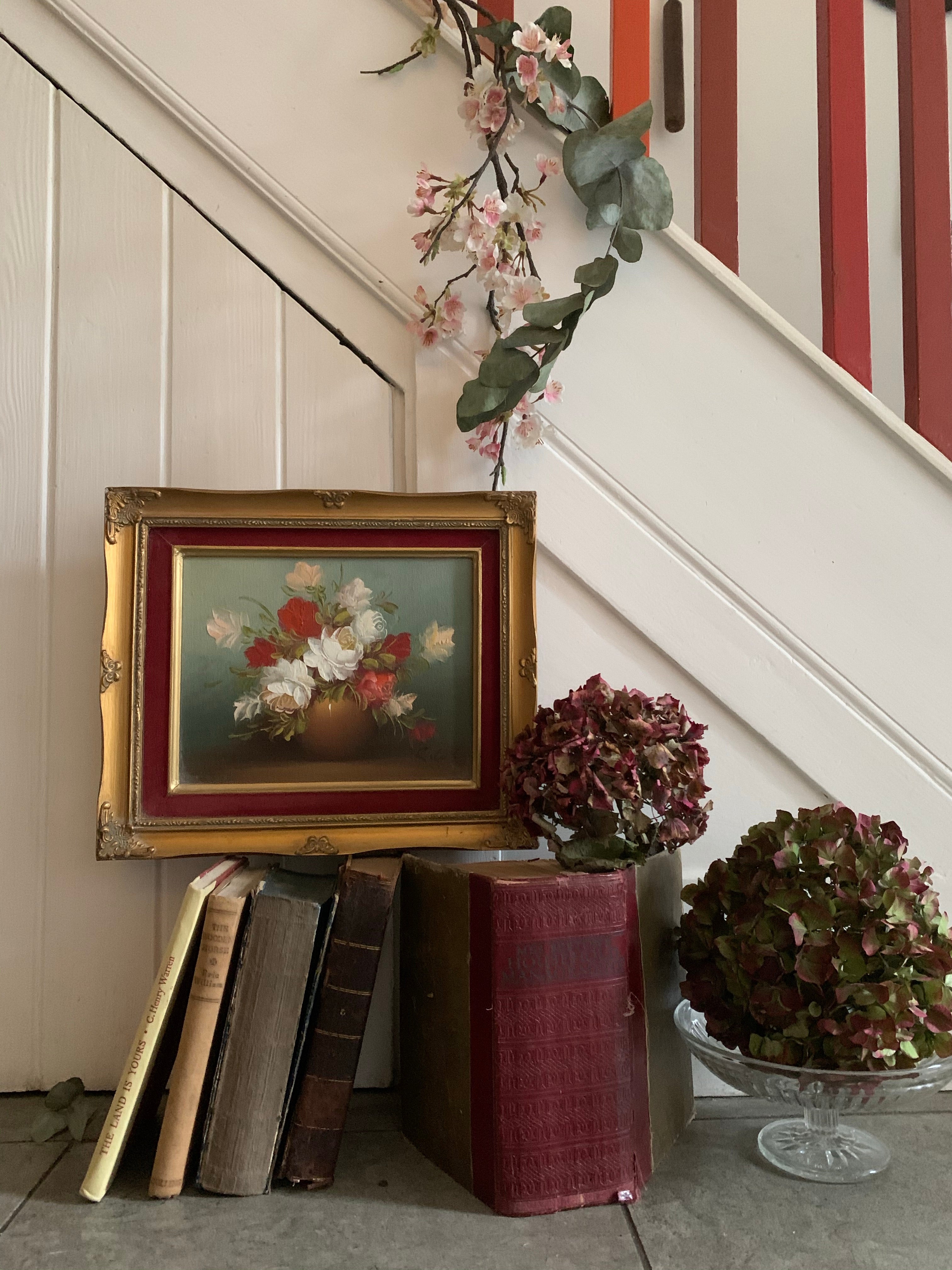 Small Floral Oil Painting with Gilt Frame