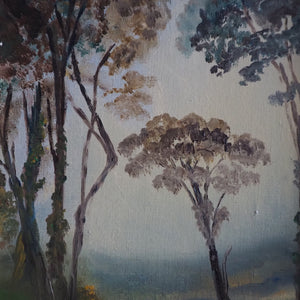 Treescape with Bridge: Oil on Board