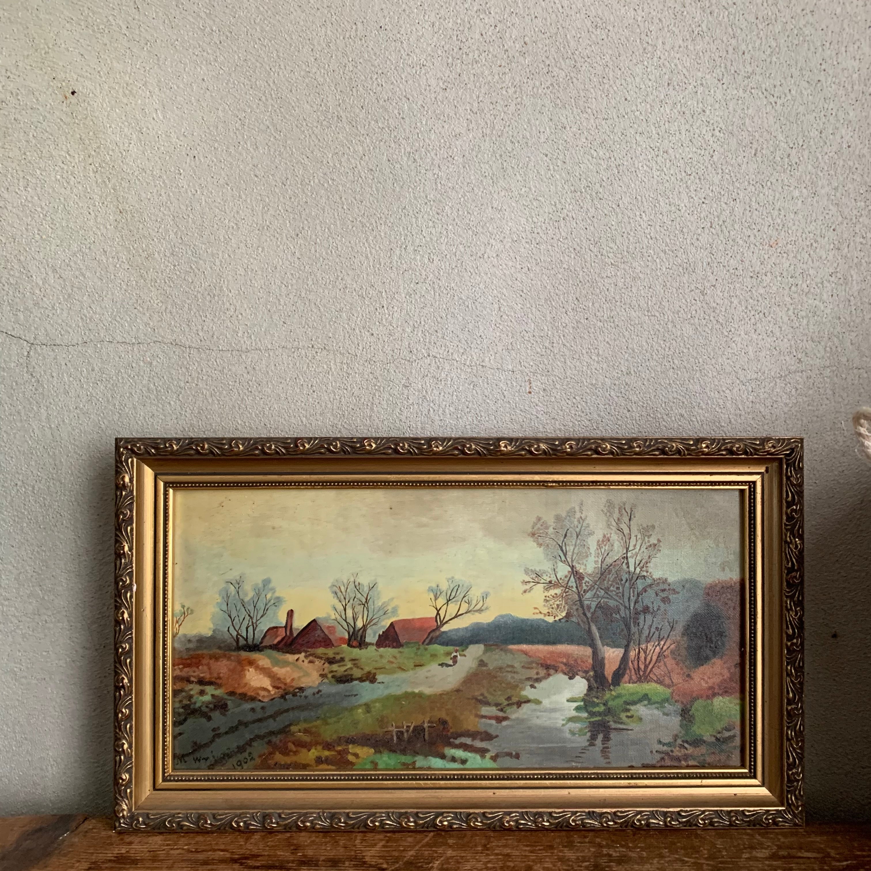 A Landscape at Dusk: Antique Oil, signed and dated 1902