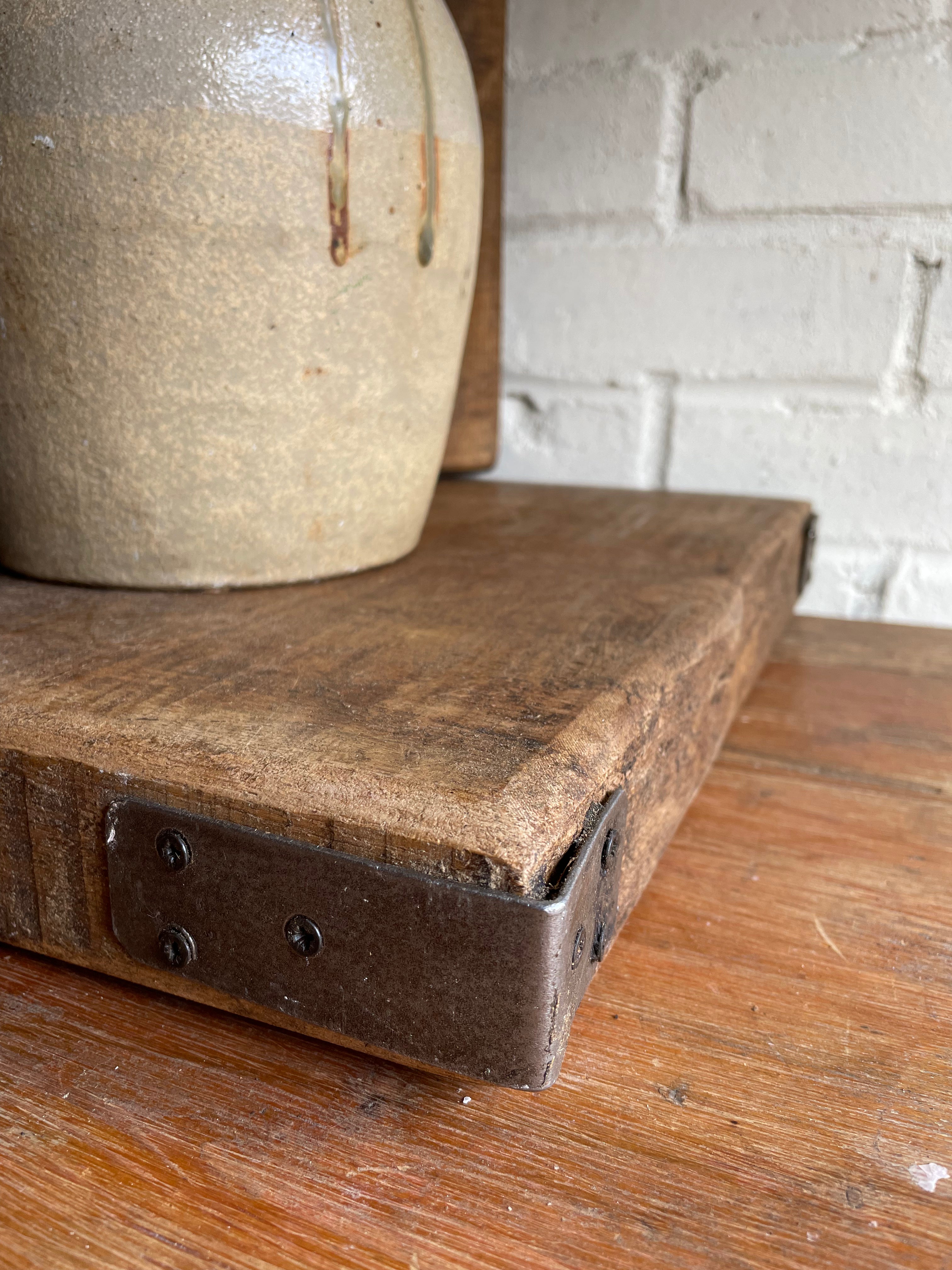 Reclaimed Oak Chopping Board/Butchers Block with Metal Corners