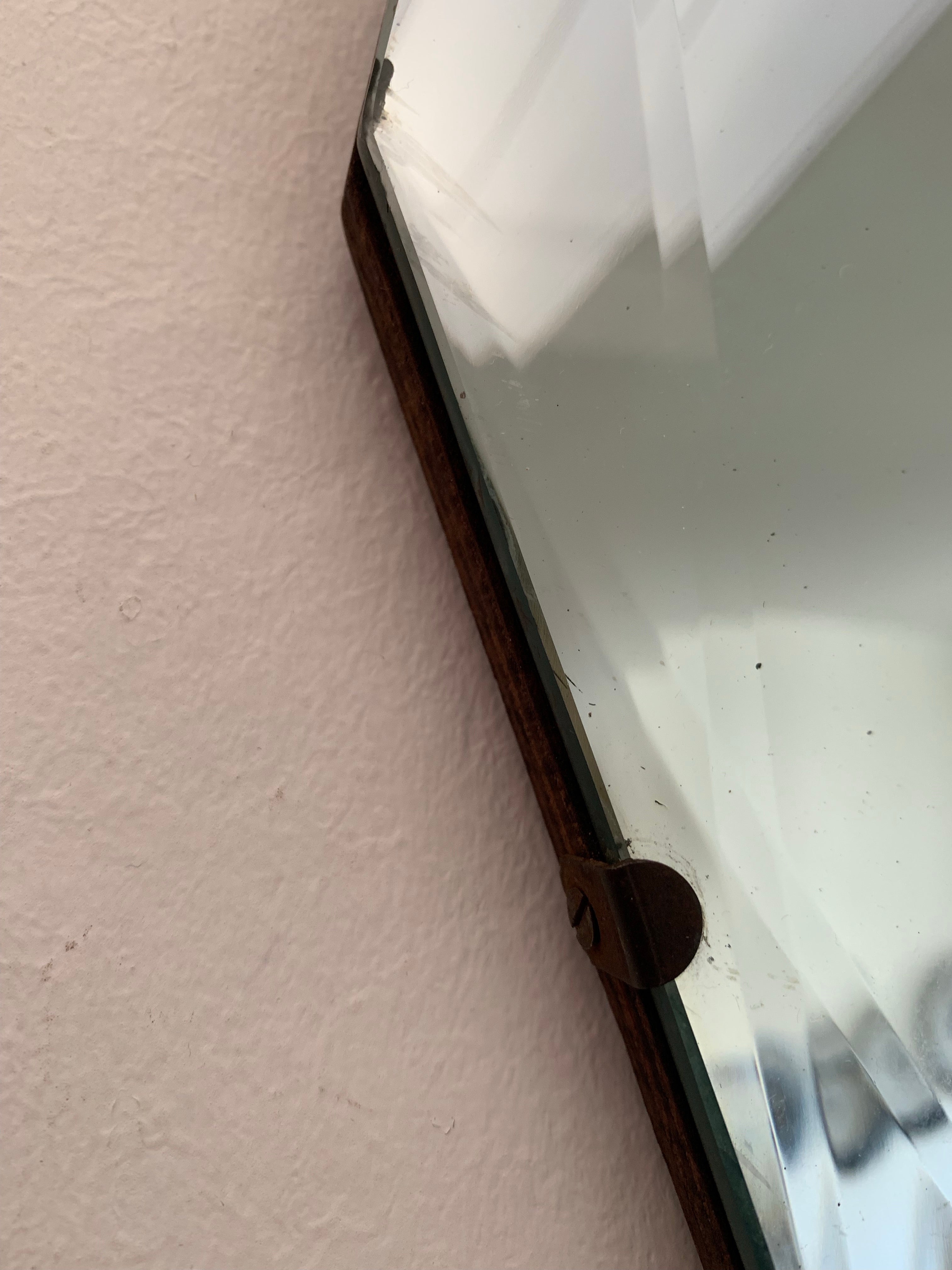 Round Art Deco Mirror with unusual bevelled glass
