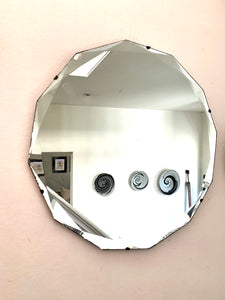 Round Art Deco Mirror with unusual bevelled glass